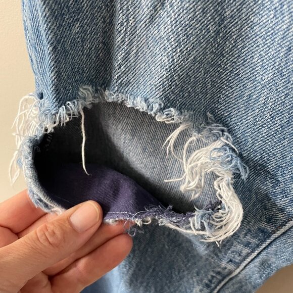 LEVI'S Wedgie Icon High Rise Denim Cropped Frayed Hem Jeans Athens Hera Blue 27 - Picture 10 of 13